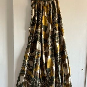 Rachel Zoe, long silk patterned skirt in green / brown / neutral tones.